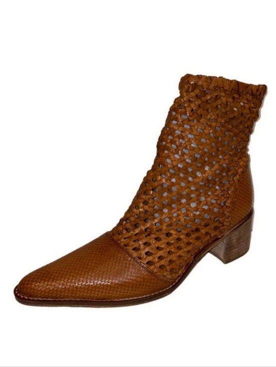 Free People Shoes - FREE PEOPLE In The Loop Leather Woven Tan Boots Womens Size 37 (US 7)